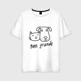 Женская футболка хлопок Oversize с принтом Best friends в Петрозаводске, 100% хлопок | свободный крой, круглый ворот, спущенный рукав, длина до линии бедер
 | киса домашние животные | кот | котик | коты | кошка | кошки