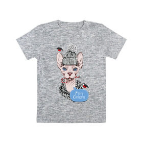 Детская футболка хлопок с принтом Рождественский сфинкс 2 в Петрозаводске, 100% хлопок | круглый вырез горловины, полуприлегающий силуэт, длина до линии бедер | киса домашние животные | кот | котик | котики | коты | кошка | кошки