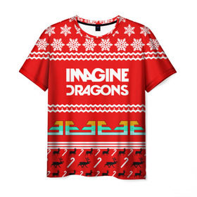 Мужская футболка 3D с принтом Праздничный Imagine Dragons в Петрозаводске, 100% полиэфир | прямой крой, круглый вырез горловины, длина до линии бедер | dragons | imagine | альтернативный | американская | арена | бэн макки | группа | драгонс | дэн | дэн рейнольдс | знак | имеджин | инди | индирок | красный | надпись | новогодний | новый год | поп | праздник