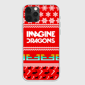 Чехол для iPhone 12 Pro с принтом Праздничный Imagine Dragons в Петрозаводске, силикон | область печати: задняя сторона чехла, без боковых панелей | Тематика изображения на принте: dragons | imagine | альтернативный | американская | арена | бэн макки | группа | драгонс | дэн | дэн рейнольдс | знак | имеджин | инди | индирок | красный | надпись | новогодний | новый год | поп | праздник