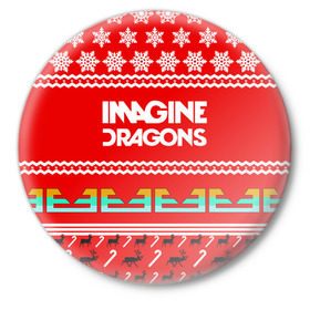 Значок с принтом Праздничный Imagine Dragons в Петрозаводске,  металл | круглая форма, металлическая застежка в виде булавки | dragons | imagine | альтернативный | американская | арена | бэн макки | группа | драгонс | дэн | дэн рейнольдс | знак | имеджин | инди | индирок | красный | надпись | новогодний | новый год | поп | праздник