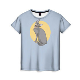 Женская футболка 3D с принтом Сфинкс в Петрозаводске, 100% полиэфир ( синтетическое хлопкоподобное полотно) | прямой крой, круглый вырез горловины, длина до линии бедер | киса домашние животные | кот | котик | коты | кошка | кошки