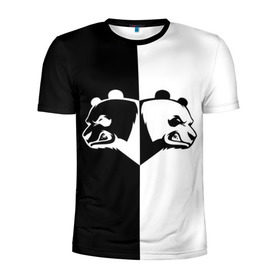 Мужская футболка 3D спортивная с принтом Панда в Петрозаводске, 100% полиэстер с улучшенными характеристиками | приталенный силуэт, круглая горловина, широкие плечи, сужается к линии бедра | Тематика изображения на принте: бамбук | бамбуковый медведь | белый | голова | два | животное | злость | красная книга | крутой | мишка | оскал | панда | прикольный | тату | цвета | чб | черный | ярость