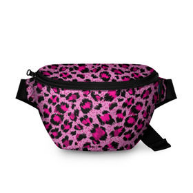 Поясная сумка 3D с принтом Розовый леопард в Петрозаводске, 100% полиэстер | плотная ткань, ремень с регулируемой длиной, внутри несколько карманов для мелочей, основное отделение и карман с обратной стороны сумки застегиваются на молнию | гепард | леопард