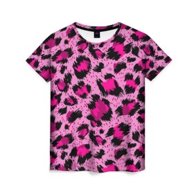 Женская футболка 3D с принтом Розовый леопард в Петрозаводске, 100% полиэфир ( синтетическое хлопкоподобное полотно) | прямой крой, круглый вырез горловины, длина до линии бедер | гепард | леопард