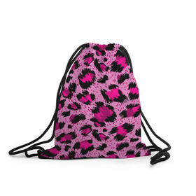 Рюкзак-мешок 3D с принтом Розовый леопард в Петрозаводске, 100% полиэстер | плотность ткани — 200 г/м2, размер — 35 х 45 см; лямки — толстые шнурки, застежка на шнуровке, без карманов и подкладки | гепард | леопард