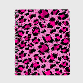 Тетрадь с принтом Розовый леопард в Петрозаводске, 100% бумага | 48 листов, плотность листов — 60 г/м2, плотность картонной обложки — 250 г/м2. Листы скреплены сбоку удобной пружинной спиралью. Уголки страниц и обложки скругленные. Цвет линий — светло-серый
 | Тематика изображения на принте: гепард | леопард