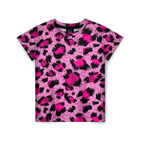 Детская футболка 3D с принтом Розовый леопард в Петрозаводске, 100% гипоаллергенный полиэфир | прямой крой, круглый вырез горловины, длина до линии бедер, чуть спущенное плечо, ткань немного тянется | гепард | леопард