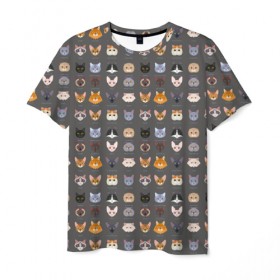 Мужская футболка 3D с принтом Коты_8 в Петрозаводске, 100% полиэфир | прямой крой, круглый вырез горловины, длина до линии бедер | Тематика изображения на принте: киса домашние животные | кот | котик | котики | коты | кошка | кошки
