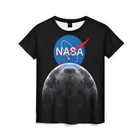 Женская футболка 3D с принтом NASA MOON в Петрозаводске, 100% полиэфир ( синтетическое хлопкоподобное полотно) | прямой крой, круглый вырез горловины, длина до линии бедер | galaxy | moon | nasa | space | астрономия | известные | космос | луна | наса | планет