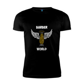 Мужская футболка премиум с принтом Barber world в Петрозаводске, 92% хлопок, 8% лайкра | приталенный силуэт, круглый вырез ворота, длина до линии бедра, короткий рукав | барбер | барбершоп | цирюльник