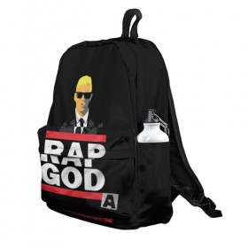 Рюкзак 3D с принтом Rap God Eminem в Петрозаводске, 100% полиэстер | лямки с регулируемой длиной, сверху петелька, чтобы рюкзак можно было повесить на вешалку. Основное отделение закрывается на молнию, как и внешний карман. Внутри два дополнительных кармана, один из которых закрывается на молнию. По бокам два дополнительных кармашка | actor | american rapper | composer | eminem | music | rap | rap god | record producer |   | актёр | американский | композитор | музыка | музыкальный продюсер | рэп | рэпер