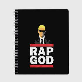 Тетрадь с принтом Rap God Eminem в Петрозаводске, 100% бумага | 48 листов, плотность листов — 60 г/м2, плотность картонной обложки — 250 г/м2. Листы скреплены сбоку удобной пружинной спиралью. Уголки страниц и обложки скругленные. Цвет линий — светло-серый
 | actor | american rapper | composer | eminem | music | rap | rap god | record producer |   | актёр | американский | композитор | музыка | музыкальный продюсер | рэп | рэпер