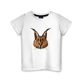 Детская футболка хлопок с принтом Каракал (рысь) в Петрозаводске, 100% хлопок | круглый вырез горловины, полуприлегающий силуэт, длина до линии бедер | животные | каракал | киса | кот | котенок | котик | кошка | рысь | хищник
