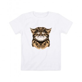 Детская футболка хлопок с принтом Котёнок в Петрозаводске, 100% хлопок | круглый вырез горловины, полуприлегающий силуэт, длина до линии бедер | cat | животные | киса | кот | котенок | котик | кошка | сон | спит