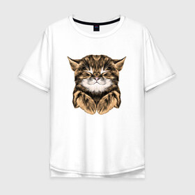Мужская футболка хлопок Oversize с принтом Котёнок в Петрозаводске, 100% хлопок | свободный крой, круглый ворот, “спинка” длиннее передней части | Тематика изображения на принте: cat | животные | киса | кот | котенок | котик | кошка | сон | спит