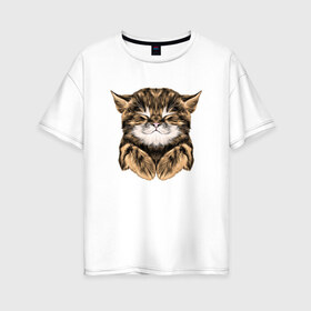 Женская футболка хлопок Oversize с принтом Котёнок в Петрозаводске, 100% хлопок | свободный крой, круглый ворот, спущенный рукав, длина до линии бедер
 | cat | животные | киса | кот | котенок | котик | кошка | сон | спит