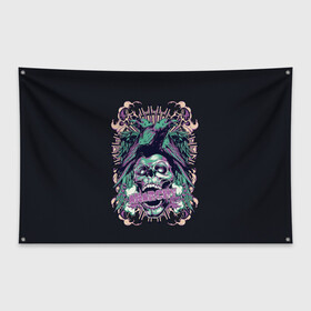 Флаг-баннер с принтом Анархия в Петрозаводске, 100% полиэстер | размер 67 х 109 см, плотность ткани — 95 г/м2; по краям флага есть четыре люверса для крепления | ад | ворон | дым | дьявол | пламя | птица | череп