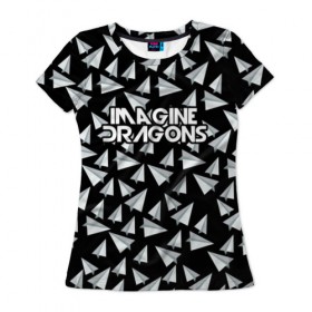 Женская футболка 3D с принтом IMAGINE DRAGONS в Петрозаводске, 100% полиэфир ( синтетическое хлопкоподобное полотно) | прямой крой, круглый вырез горловины, длина до линии бедер | imagine dragons | бумажный самолетик | драгонс | самолетик