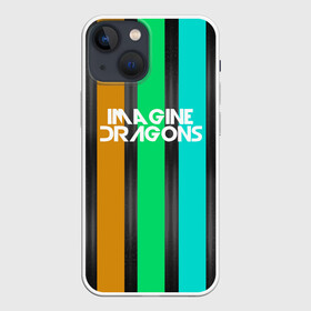 Чехол для iPhone 13 mini с принтом IMAGINE DRAGONS в Петрозаводске,  |  | evolve | imagine dragons | new age | абстракция | вокалист | геометрия | группа | драгонс | известные | линии | личности | надписи | полосы | реп | рок | триколор | фирменные цвета | яркие