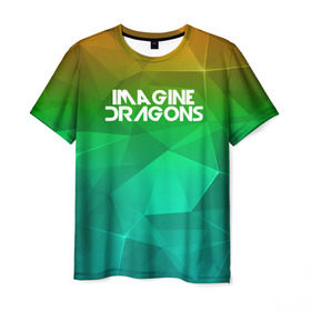 Мужская футболка 3D с принтом IMAGINE DRAGONS в Петрозаводске, 100% полиэфир | прямой крой, круглый вырез горловины, длина до линии бедер | Тематика изображения на принте: геометрия | градиент | драгонс | треугольники