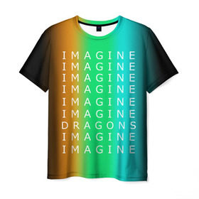 Мужская футболка 3D с принтом IMAGINE DRAGONS в Петрозаводске, 100% полиэфир | прямой крой, круглый вырез горловины, длина до линии бедер | Тематика изображения на принте: evolve | imagine dragons | new age | вокалист | группа | драгонс | известные | личности | надписи | реп | рок | триколор | фирменные цвета | яркие