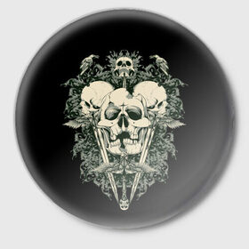 Значок с принтом Смотритель за миром в Петрозаводске,  металл | круглая форма, металлическая застежка в виде булавки | ад | арт | дьявол | кости | монстр | пламя | традиция | узор | череп