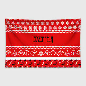 Флаг-баннер с принтом Праздничный Led Zeppelin в Петрозаводске, 100% полиэстер | размер 67 х 109 см, плотность ткани — 95 г/м2; по краям флага есть четыре люверса для крепления | led zeppelin | блюз | группа | джимми пейдж | джон генри бонэм | джон пол джонс | знак | красный | лед зепелен | лед зеппелин | метал | надпись | новогодний | новый год | праздник | роберт плант | рождество