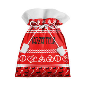 Подарочный 3D мешок с принтом Праздничный Led Zeppelin в Петрозаводске, 100% полиэстер | Размер: 29*39 см | Тематика изображения на принте: led zeppelin | блюз | группа | джимми пейдж | джон генри бонэм | джон пол джонс | знак | красный | лед зепелен | лед зеппелин | метал | надпись | новогодний | новый год | праздник | роберт плант | рождество