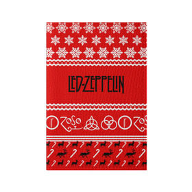 Обложка для паспорта матовая кожа с принтом Праздничный Led Zeppelin в Петрозаводске, натуральная матовая кожа | размер 19,3 х 13,7 см; прозрачные пластиковые крепления | Тематика изображения на принте: led zeppelin | блюз | группа | джимми пейдж | джон генри бонэм | джон пол джонс | знак | красный | лед зепелен | лед зеппелин | метал | надпись | новогодний | новый год | праздник | роберт плант | рождество