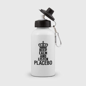 Бутылка спортивная с принтом Keep calm and listen Placebo в Петрозаводске, металл | емкость — 500 мл, в комплекте две пластиковые крышки и карабин для крепления | Тематика изображения на принте: 