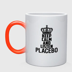 Кружка хамелеон с принтом Keep calm and listen Placebo в Петрозаводске, керамика | меняет цвет при нагревании, емкость 330 мл | Тематика изображения на принте: 