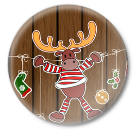 Значок с принтом Мастерская Деда Мороза в Петрозаводске,  металл | круглая форма, металлическая застежка в виде булавки | зима | игрушки | лед | лось | олень | праздник | рога | снежинка | узор | украшения