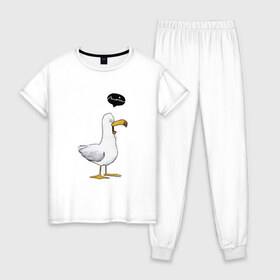 Женская пижама хлопок с принтом чайка в Петрозаводске, 100% хлопок | брюки и футболка прямого кроя, без карманов, на брюках мягкая резинка на поясе и по низу штанин | Тематика изображения на принте: чайка