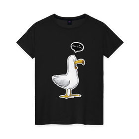 Женская футболка хлопок с принтом чайка в Петрозаводске, 100% хлопок | прямой крой, круглый вырез горловины, длина до линии бедер, слегка спущенное плечо | Тематика изображения на принте: чайка