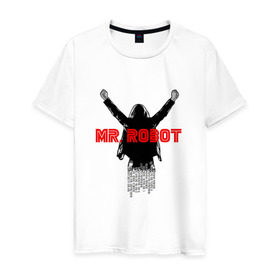 Мужская футболка хлопок с принтом mr robot в Петрозаводске, 100% хлопок | прямой крой, круглый вырез горловины, длина до линии бедер, слегка спущенное плечо. | мистер робот