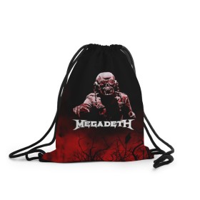 Рюкзак-мешок 3D с принтом Megadeth в Петрозаводске, 100% полиэстер | плотность ткани — 200 г/м2, размер — 35 х 45 см; лямки — толстые шнурки, застежка на шнуровке, без карманов и подкладки | 