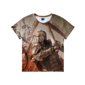 Детская футболка 3D с принтом For Honor в Петрозаводске, 100% гипоаллергенный полиэфир | прямой крой, круглый вырез горловины, длина до линии бедер, чуть спущенное плечо, ткань немного тянется | воин | меч | оружия | солдат | шлем
