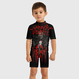 Детский купальный костюм 3D с принтом Napalm death в Петрозаводске, Полиэстер 85%, Спандекс 15% | застежка на молнии на спине | Тематика изображения на принте: core | grind | grindcore | metal | trash | грайндкор | дет | дэт | метал | напалм | трэш | трэшкор