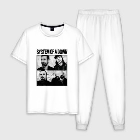 Мужская пижама хлопок с принтом Группа System of a Down в Петрозаводске, 100% хлопок | брюки и футболка прямого кроя, без карманов, на брюках мягкая резинка на поясе и по низу штанин
 | 