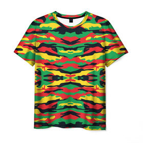 Мужская футболка 3D с принтом Камуфляж в Петрозаводске, 100% полиэфир | прямой крой, круглый вырез горловины, длина до линии бедер | желтый | зеленый | камуфляж | красный | раста цвета