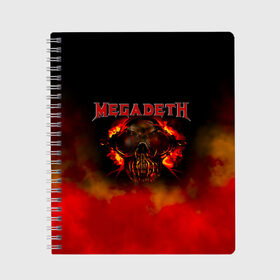 Тетрадь с принтом Megadeth в Петрозаводске, 100% бумага | 48 листов, плотность листов — 60 г/м2, плотность картонной обложки — 250 г/м2. Листы скреплены сбоку удобной пружинной спиралью. Уголки страниц и обложки скругленные. Цвет линий — светло-серый
 | megadet | megadeth | группа | дирк вербурен | дэвид эллефсон | дэйв мастейн | кико лоурейро | мегадет | мегадетх | метал | рок | трэш | трэшметал | тяжелый | хард | хардрок | хеви | хевиметал