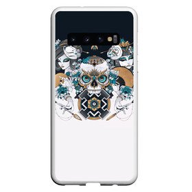 Чехол для Samsung Galaxy S10 с принтом SKULL JAPAN в Петрозаводске, Силикон | Область печати: задняя сторона чехла, без боковых панелей | arrow | skull | белый | девушка | линии | маски.кот | модные | небо | облако | синий | скелет | стимпанк | стрелы | череп | яркие