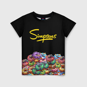 Детская футболка 3D с принтом SIMPSONS в Петрозаводске, 100% гипоаллергенный полиэфир | прямой крой, круглый вырез горловины, длина до линии бедер, чуть спущенное плечо, ткань немного тянется | simpsons | еда | пончики | симпсоны