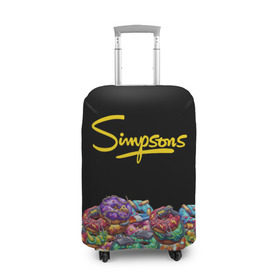 Чехол для чемодана 3D с принтом SIMPSONS в Петрозаводске, 86% полиэфир, 14% спандекс | двустороннее нанесение принта, прорези для ручек и колес | simpsons | еда | пончики | симпсоны