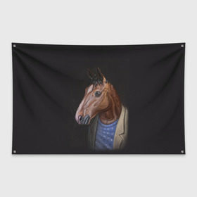 Флаг-баннер с принтом BoJack в Петрозаводске, 100% полиэстер | размер 67 х 109 см, плотность ткани — 95 г/м2; по краям флага есть четыре люверса для крепления | bojack horseman | конь боджек | лошадь боджек