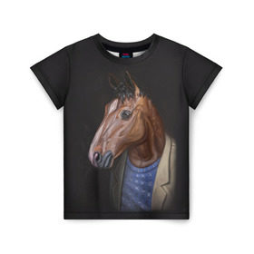 Детская футболка 3D с принтом BoJack в Петрозаводске, 100% гипоаллергенный полиэфир | прямой крой, круглый вырез горловины, длина до линии бедер, чуть спущенное плечо, ткань немного тянется | bojack horseman | конь боджек | лошадь боджек
