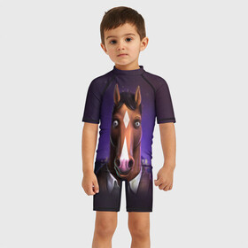 Детский купальный костюм 3D с принтом BoJack в Петрозаводске, Полиэстер 85%, Спандекс 15% | застежка на молнии на спине | bojack horseman | конь боджек | лошадь боджек