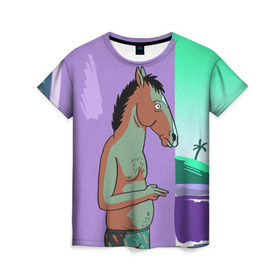 Женская футболка 3D с принтом BoJack в Петрозаводске, 100% полиэфир ( синтетическое хлопкоподобное полотно) | прямой крой, круглый вырез горловины, длина до линии бедер | bojack horseman | конь боджек | лошадь боджек