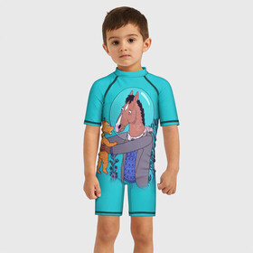 Детский купальный костюм 3D с принтом BoJack в Петрозаводске, Полиэстер 85%, Спандекс 15% | застежка на молнии на спине | bojack horseman | конь боджек | лошадь боджек